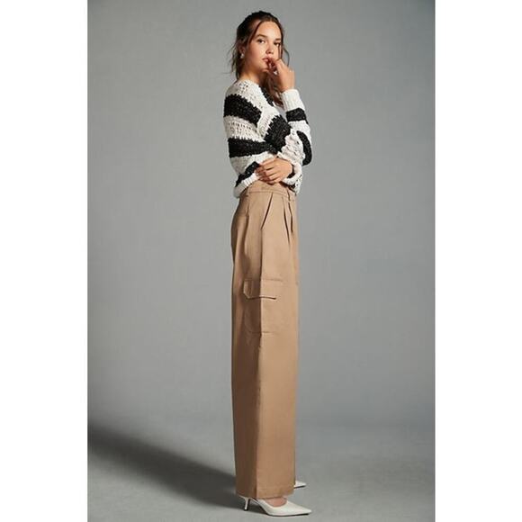 Anthropologie x Du Paradis Pleated Wide-Leg Cargo Pants Beige Size Small New - Picture 4 of 11